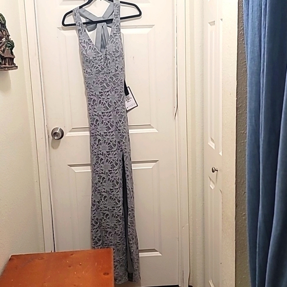 CITY STUDIO JUNIORS LACE BOW BACK EVENING SPLIT DRESS GRAY SIZE 5 - Picture 1 of 7